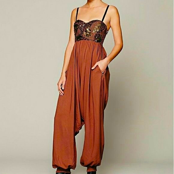 One Teaspoon Bronze Sequin Beaded Bustier Harem Balloon Pant Jumpsuit - Picture 3 of 7